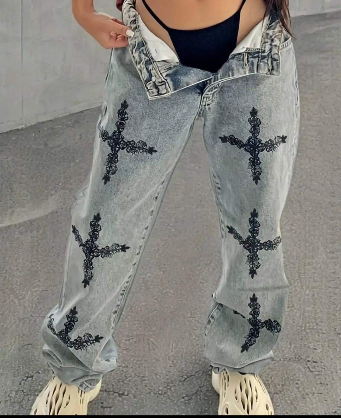 Cross print jeans