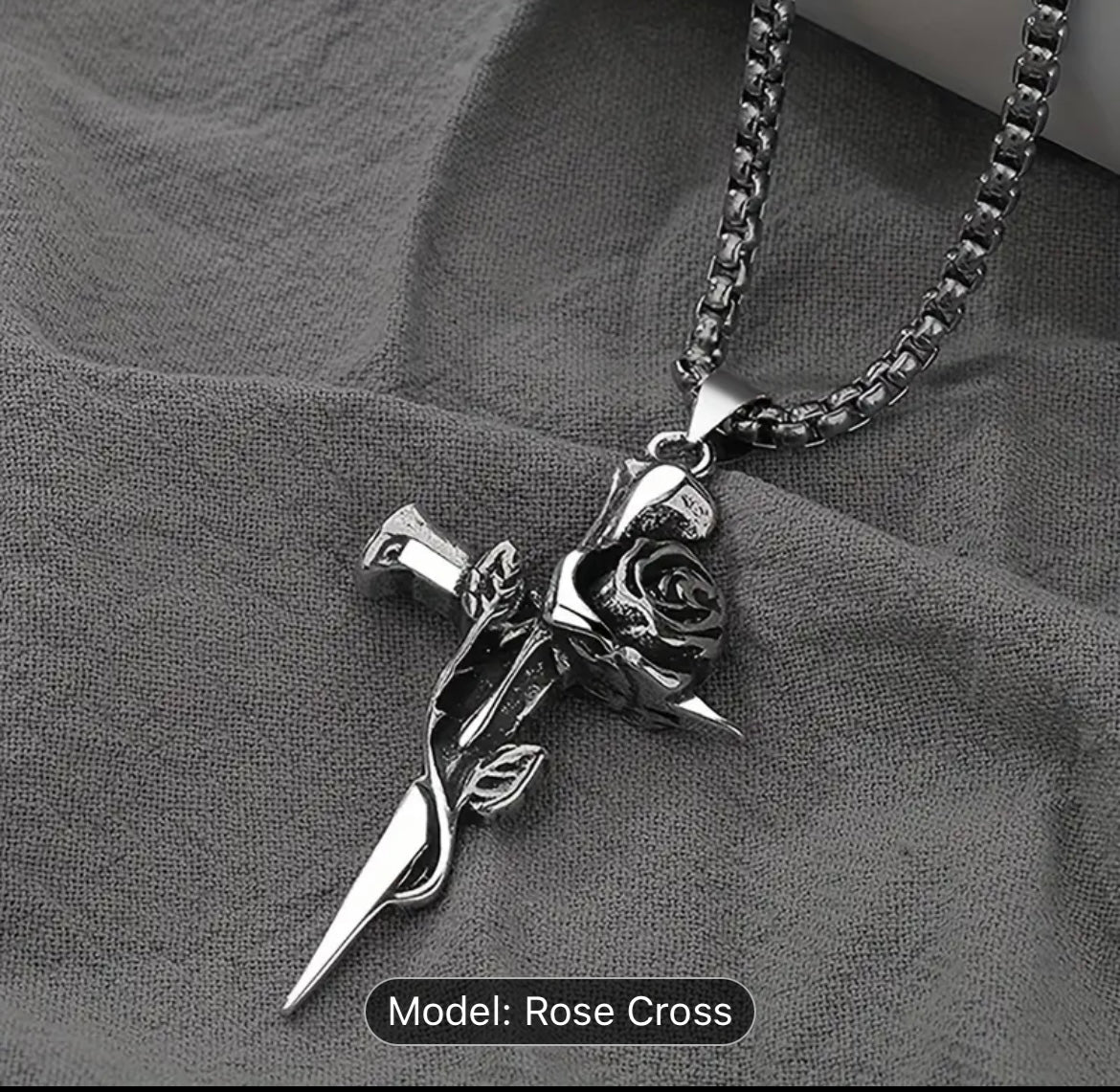 Men Vintage cross rose pendant