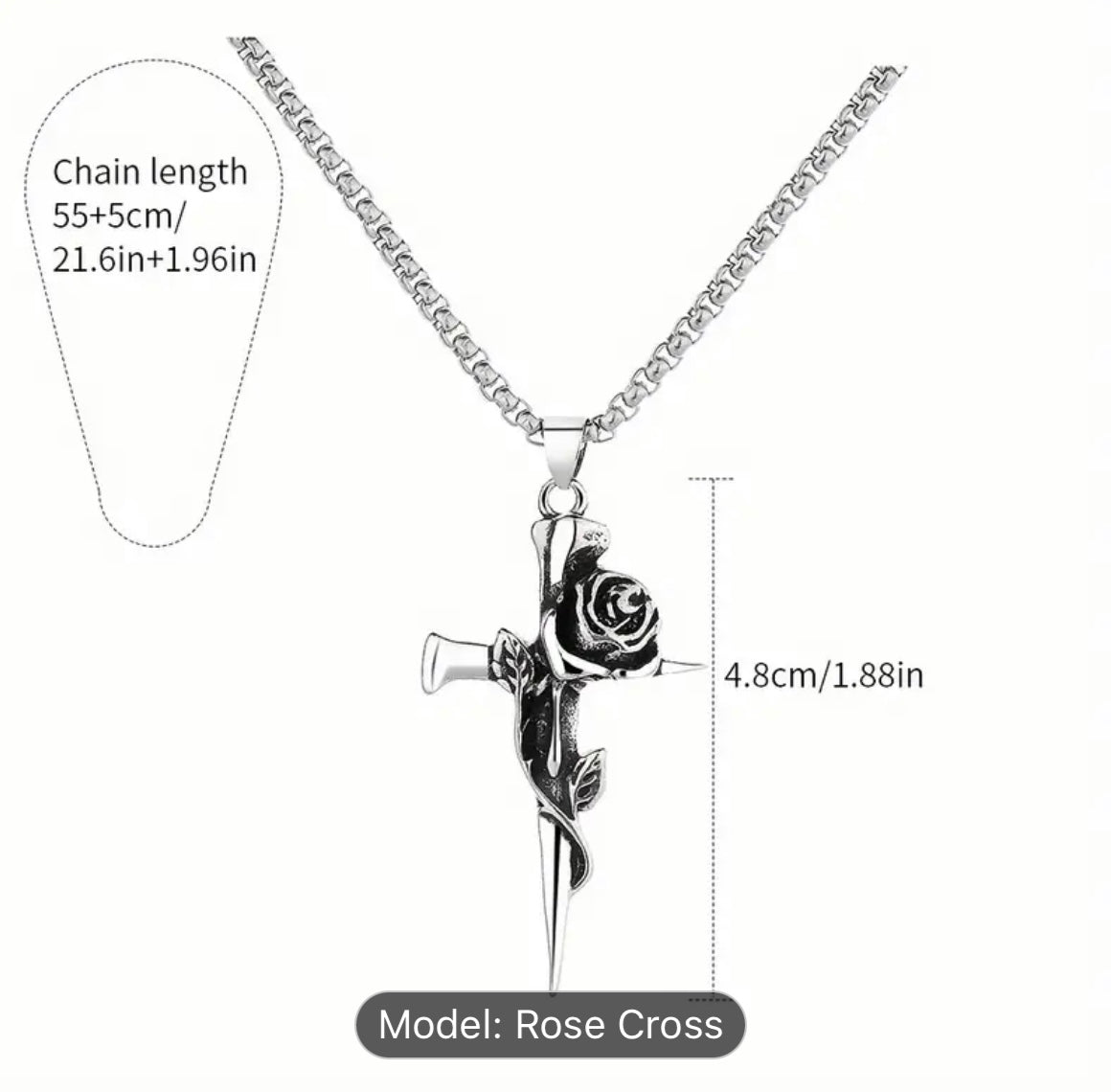 Men Vintage cross rose pendant